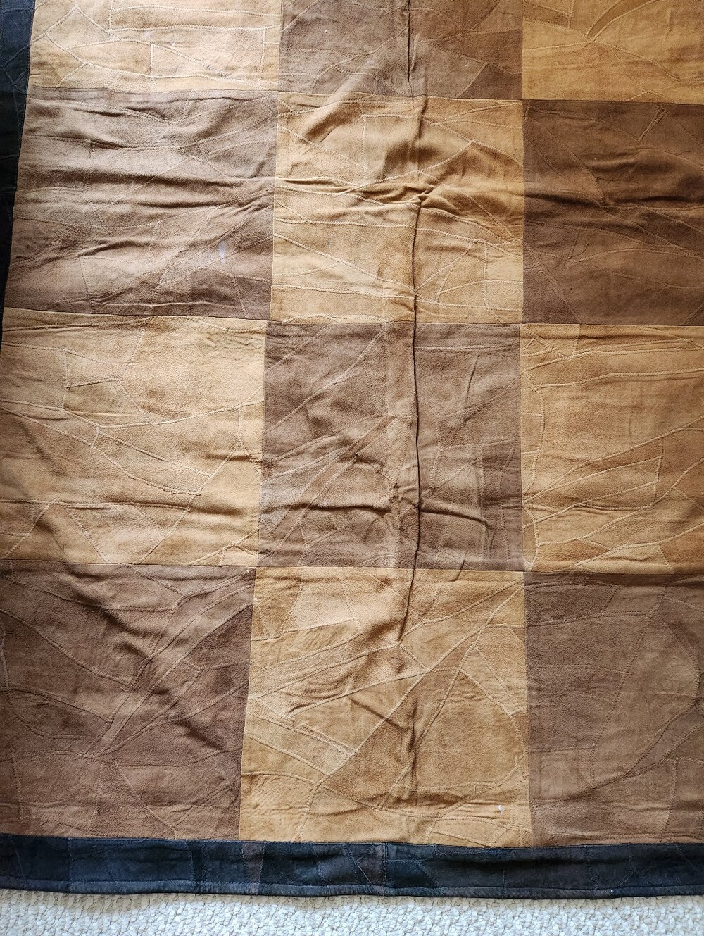 Rustic Patchwork Leather Rug - Brown - Picture 6 of 6